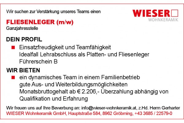 Stellenangebot Wieser Handwerk GmbH